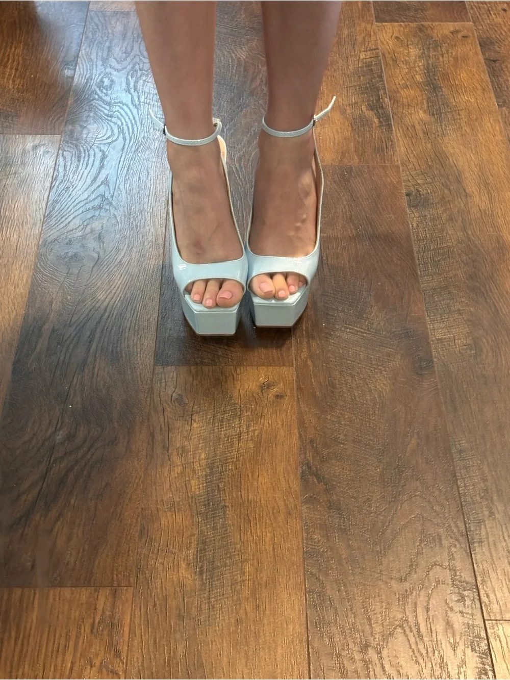 WELL WORN Women’s Light Blue High Platform Stiletto Sandals with Ankle Strap